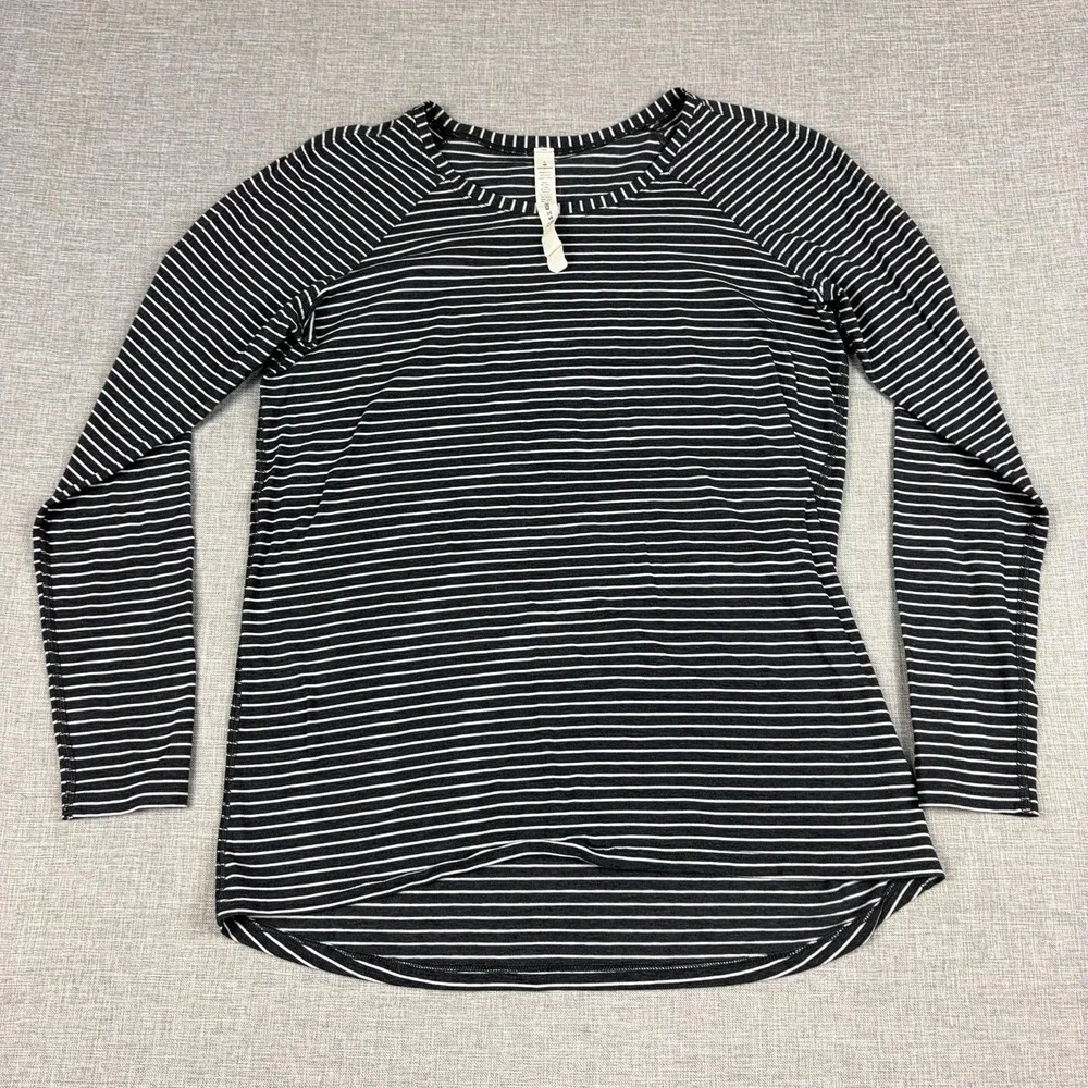 Lululemon Striped Long Sleeve Shirt Womens 6 Black Pima Raglan Casual Top